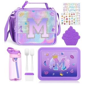 Purple Kids Lunch Set with Initial M